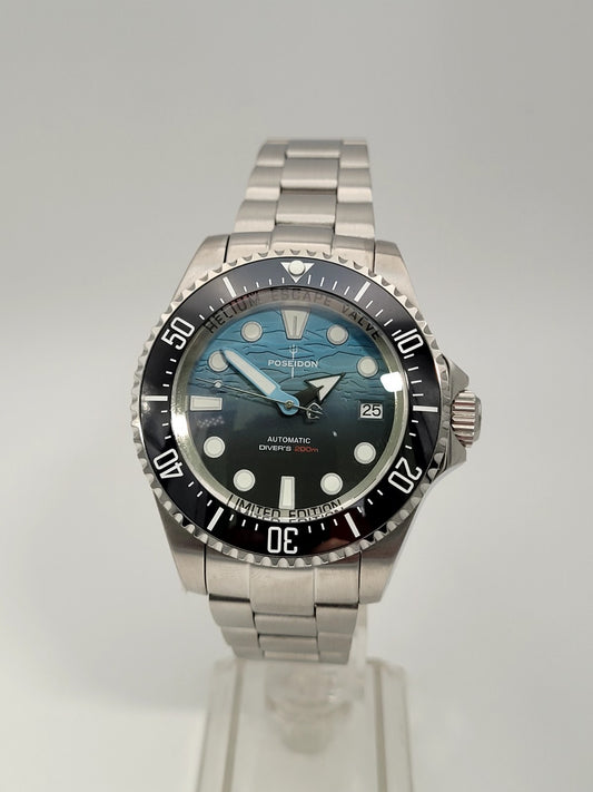 Mens POSEIDON Blue 'Sea Dweller' Divers Watch 20ATM WR SEIKO TMI NH35 Auto. Movt1