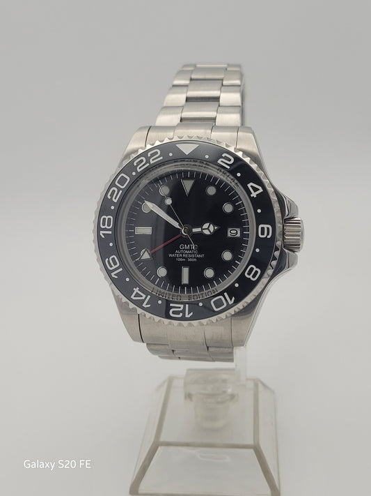 Men's Custom 43mm Black Divers Watch NH34 Seiko TMI Automatic Movt 100m GMT .1