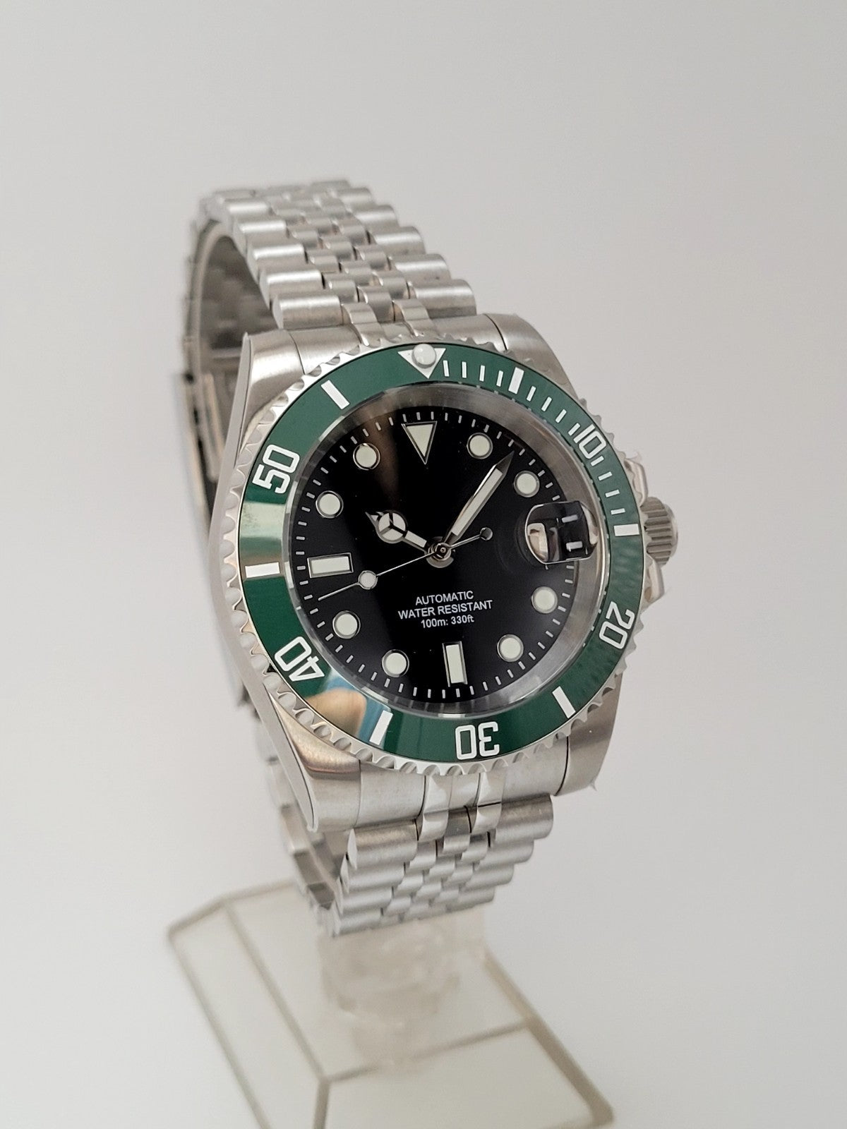 Custom Automatic Luxury Sub Black Green 'Kermit' Divers Watch Seiko TMI NH35 9