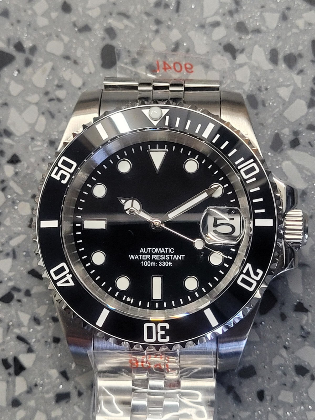 Automatic Diver Watch Black Dial Date Steel Bracelet 100m Classic Style7