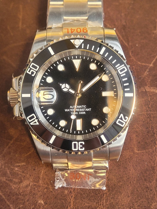 New LEFT Handed Automatic Movement Divers Watch Black NH35 Seiko TMI 10atm WR1