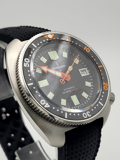 NH35 Automatic Dive Watch Mens 200m Sapphire Black Orange Lume Steel Diver UK  13