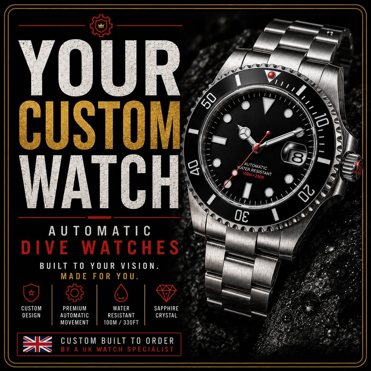 Fully Personalised Custom Watch Automatic Divers UK Seller Bespoke Your Design0
