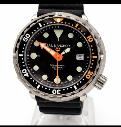 Sail & Anchor Black Automatic 'Tuna' Divers Watch 30ATM British By Design NH35 2