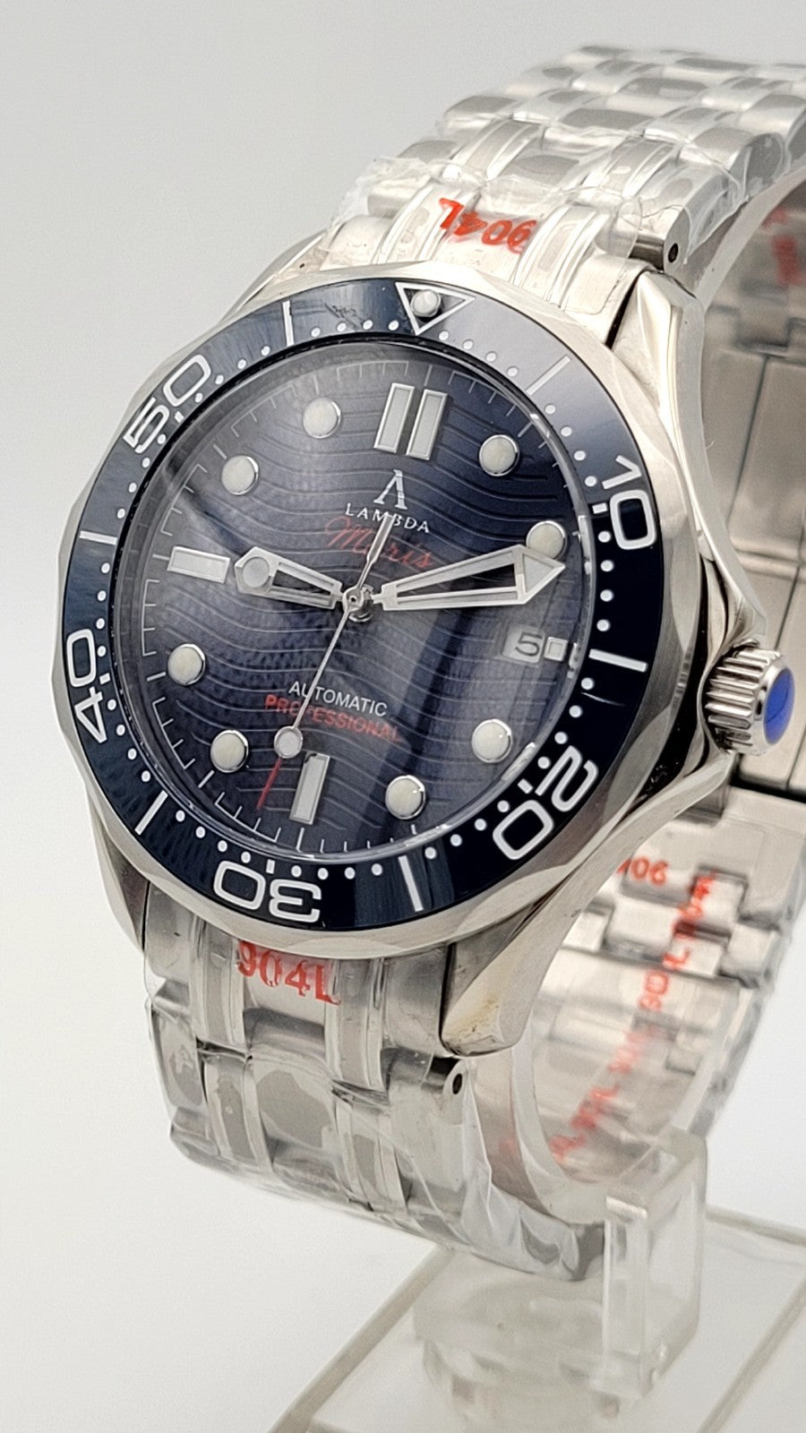 Automatic Divers Watch Sunburst Blue Wave Lambda Maris NH35 Sapphire Ceramic 7