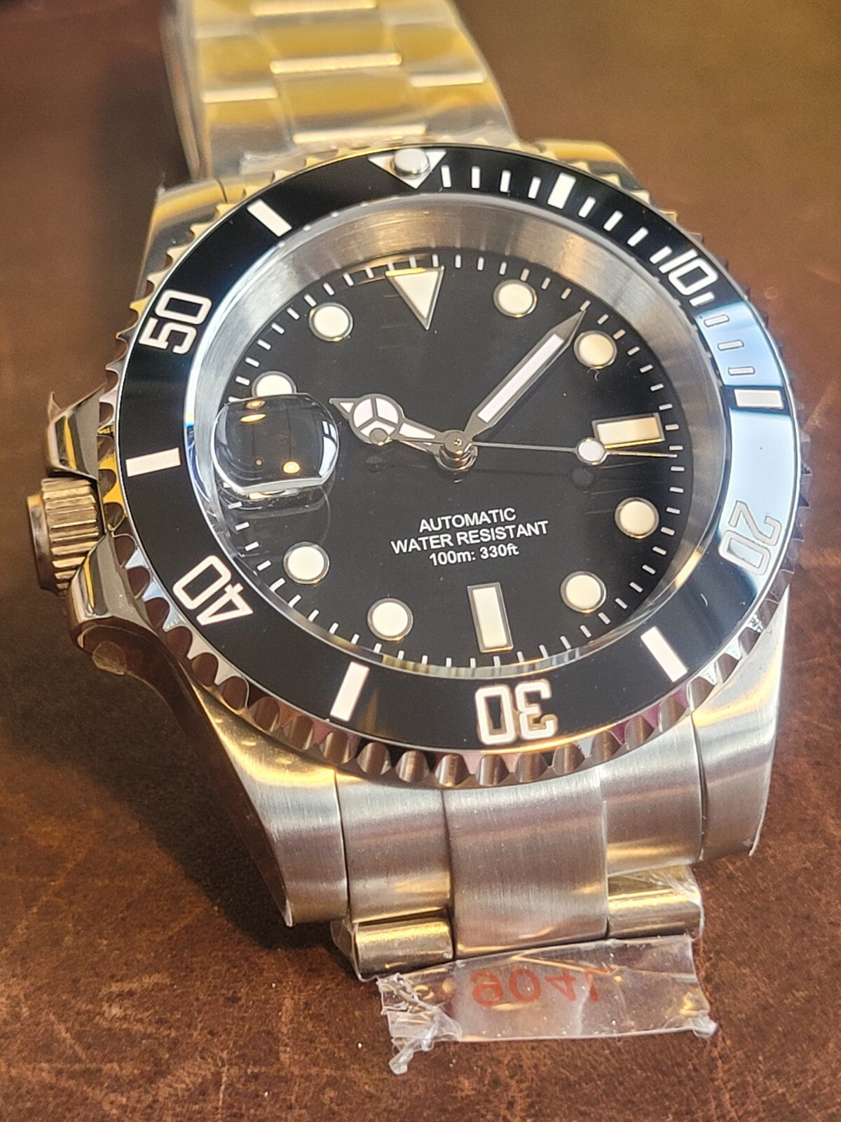 New LEFT Handed Automatic Movement Divers Watch Black NH35 Seiko TMI 10atm WR19