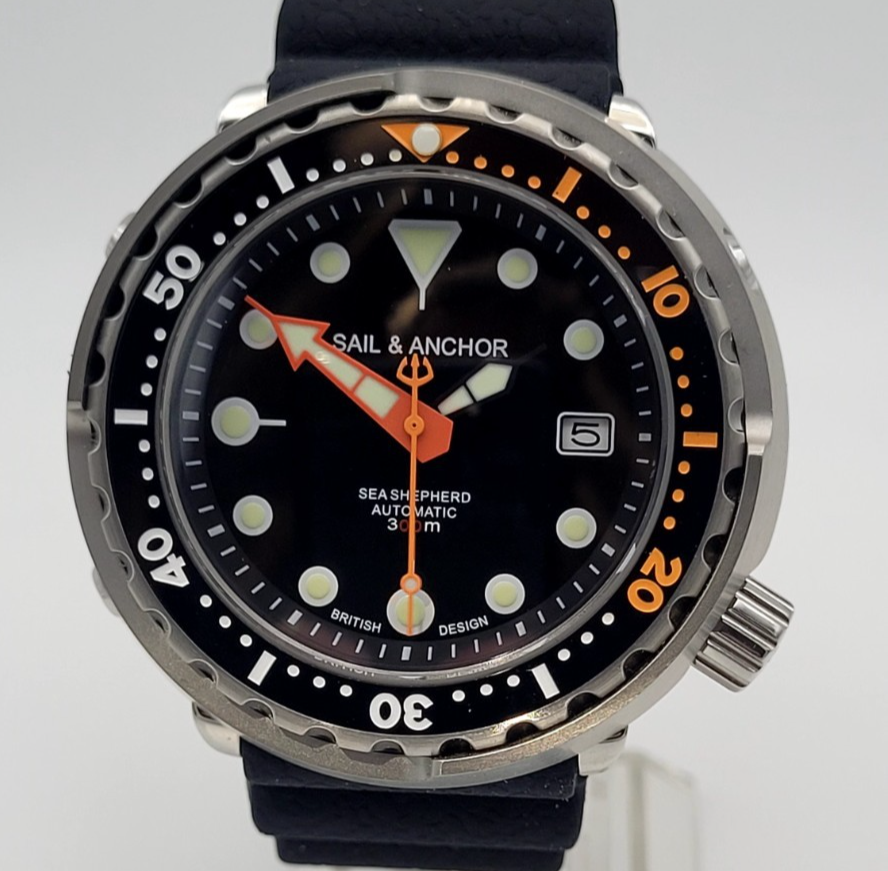 Sail & Anchor Black Automatic 'Tuna' Divers Watch 30ATM British By Design NH35 13