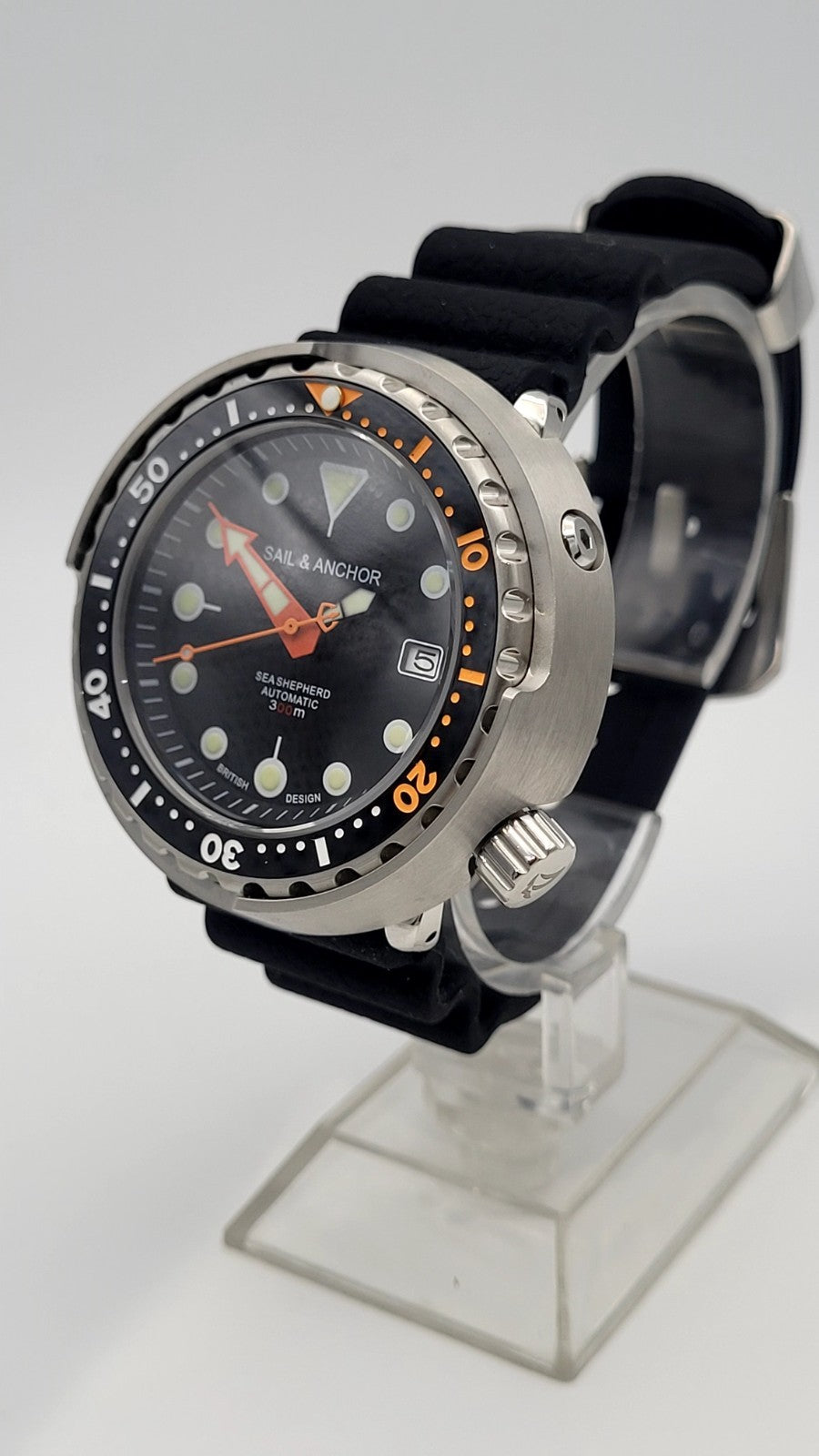 Automatic Dive Watch 300m Black Orange Steel Sapphire Tuna British Micro Brand16