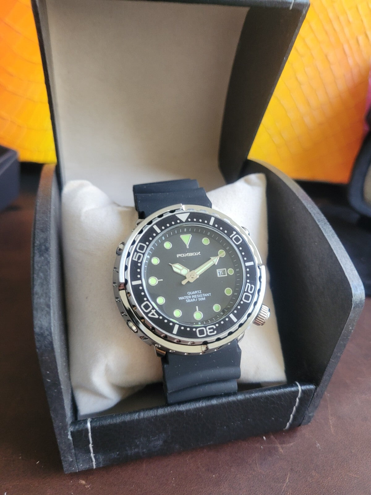 Mens Black 'Tuna' Divers Watch Quartz Black Rubber Strap 50m WR7