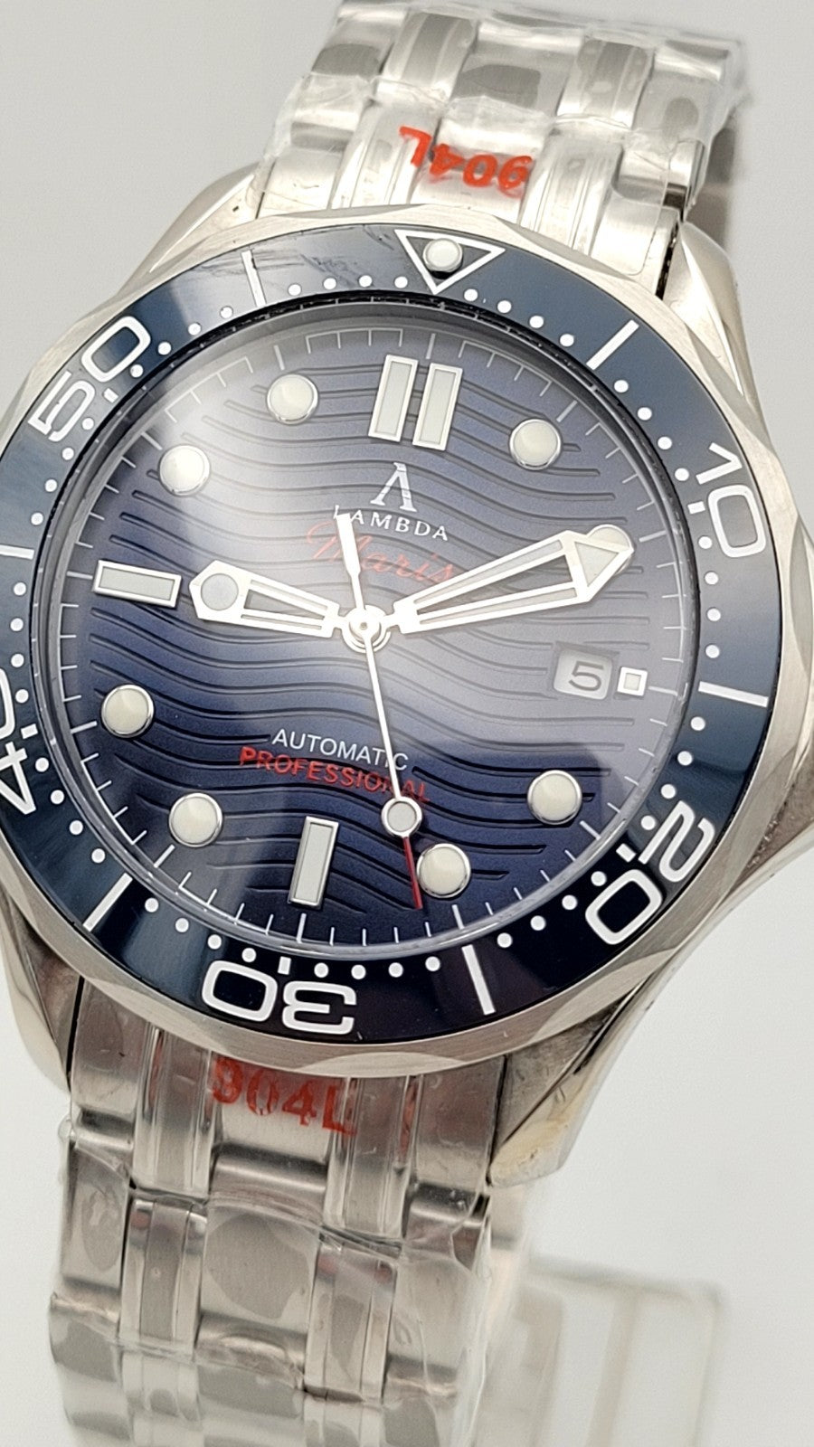 Automatic Divers Watch Sunburst Blue Wave Lambda Maris NH35 Sapphire Ceramic 5