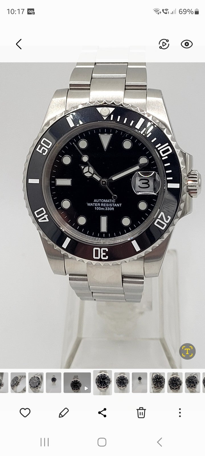 Automatic Mens Watch Black Dial Steel Bracelet Luminous Date 100m Diver5