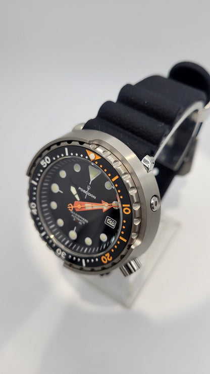 POSEIDON Automatic Dive Watch 300M NH35 Sapphire Steel Black Orange Diver7