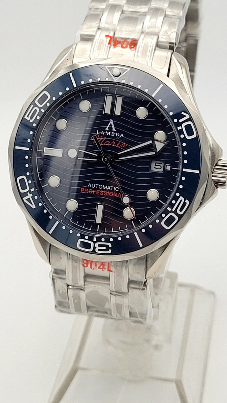 Lambda Maris Luxury Heritage Ocean Automatic Diver Sapphire Blue Dial Watch 100m6