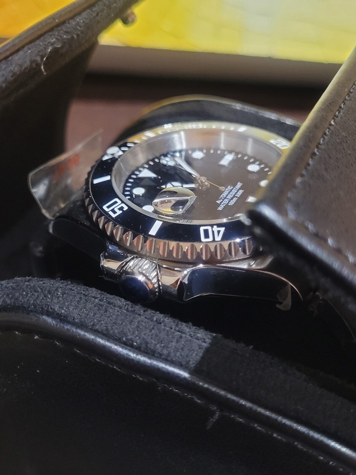 New LEFT Handed Automatic Movement Divers Watch Black NH35 Seiko TMI 10atm WR3