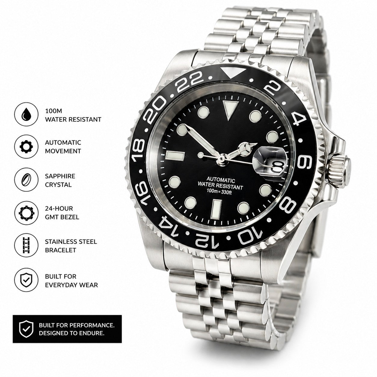 Mens Automtic Luxury Black Divers Watch Seiko TMI NH35 Movement 10ATM Sapphire 0