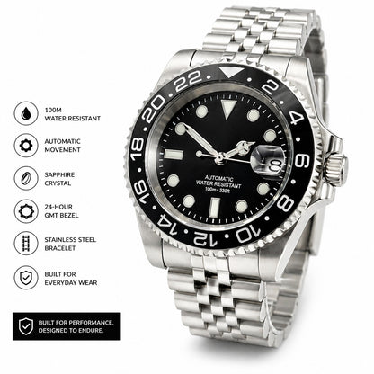 Mens Automtic Luxury Black Divers Watch Seiko TMI NH35 Movement 10ATM Sapphire 0