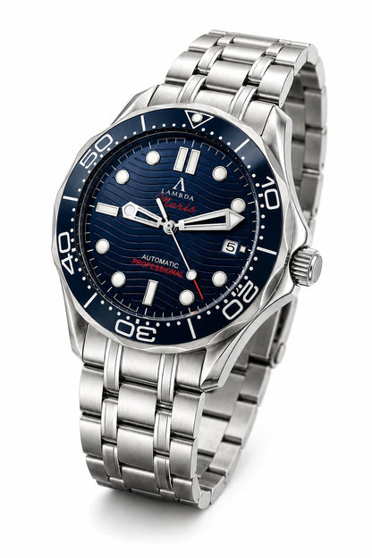 Mens Luxury Automatic Diver Sapphire Blue Wave Lambda Maris Watch 100m UK Seller19
