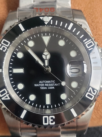 New Automatic Black Divers Sub Watch Seiko TMI NH35 Movement 100m4