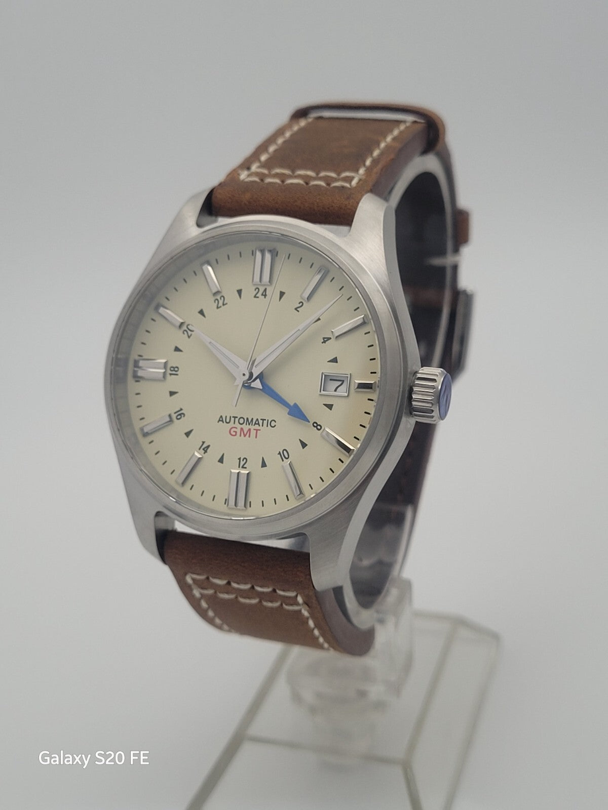 NH34 Automatic GMT Watch Cream Dial Explorer Style Sapphire Leather UK Seller4