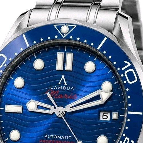 Automatic Divers Watch Sunburst Blue Wave Lambda Maris NH35 Sapphire Ceramic 0
