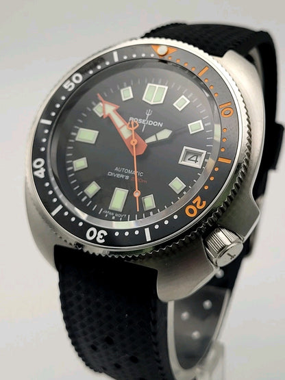 Mens Custom Poseidon Turtle Black Divers Watch NH35 (SEIKO TMI) Auto Movt 200m.2