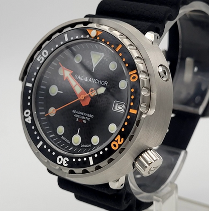 Automatic Dive Watch 300m Black Orange Steel Sapphire Tuna British Micro Brand1