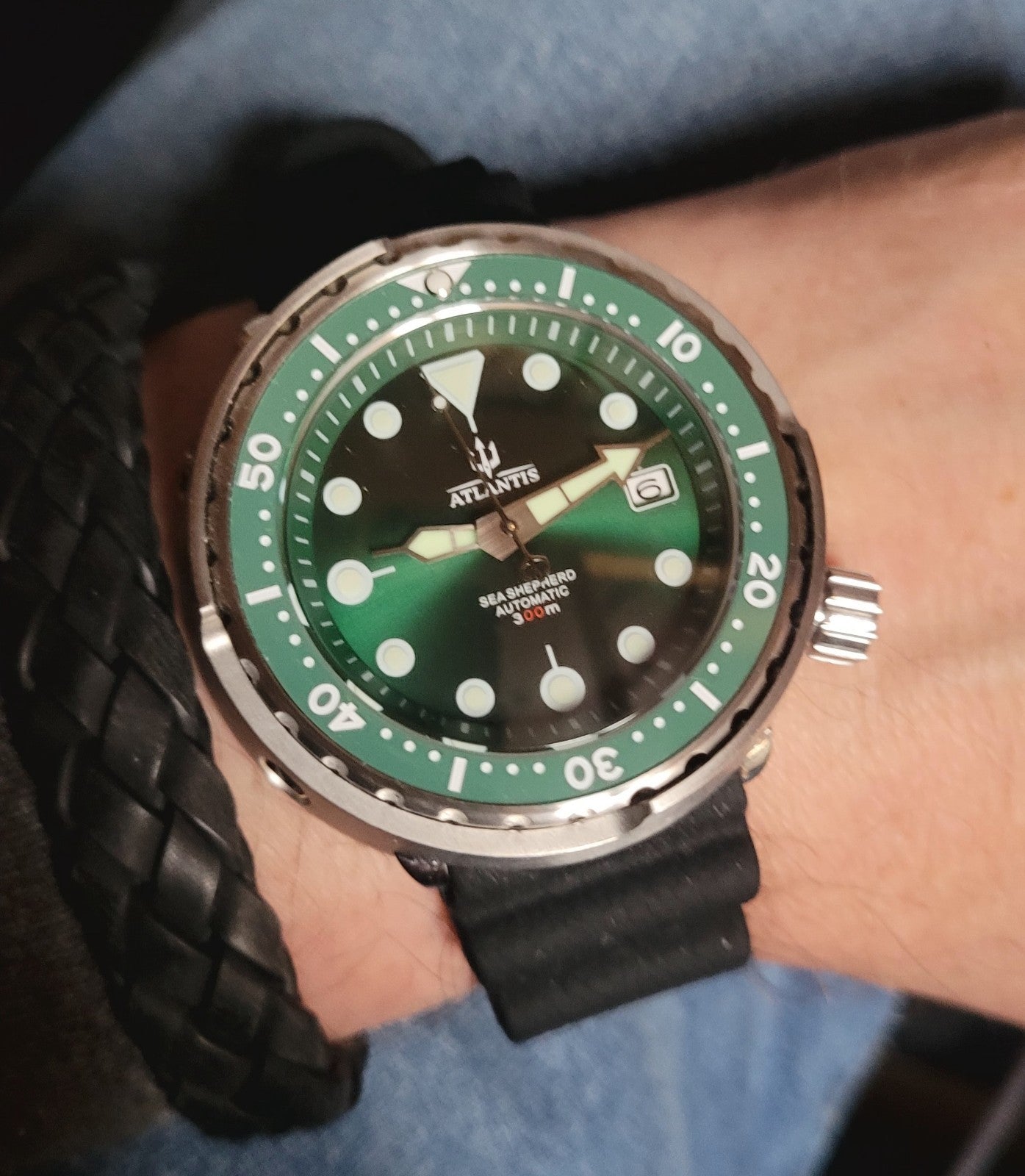 Atlantis Sea Shepherd Tuna Can Automatic Diver Watch 300m Green Dial NH35 Movt0