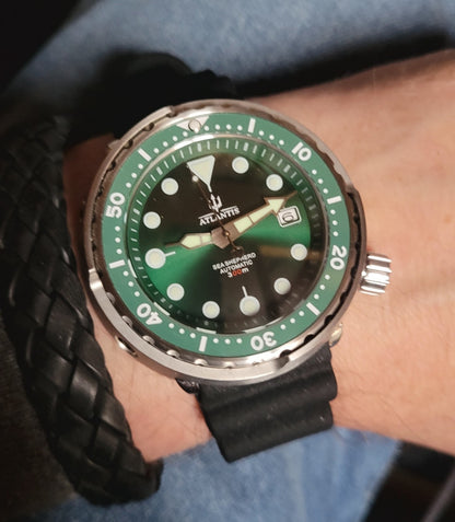 Atlantis Sea Shepherd Tuna Can Automatic Diver Watch 300m Green Dial NH35 Movt0