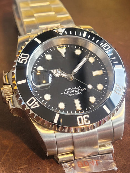 New LEFT Handed Automatic Movement Divers Watch Black NH35 Seiko TMI 10atm WR0