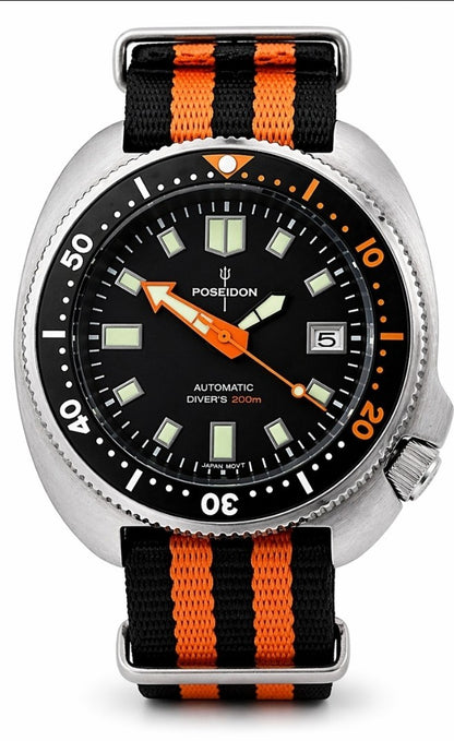 Poseidon Automatic Turtle Black Divers Watch NH35 (SEIKO TMI) Movt 200m0