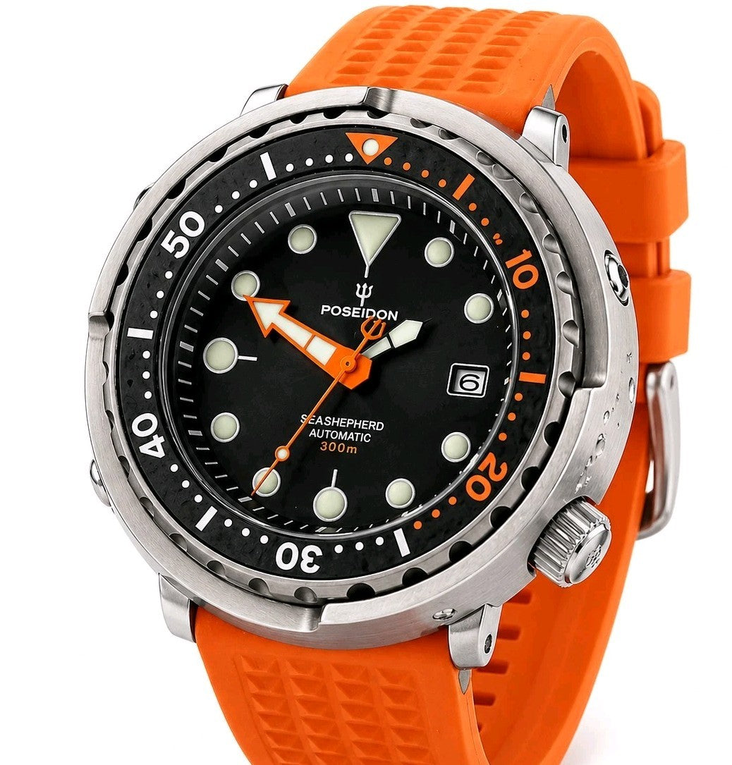 POSEIDON NH35 Automatic Orange Black 'Tuna' Divers Watch 300M WR SEIKO TMI0