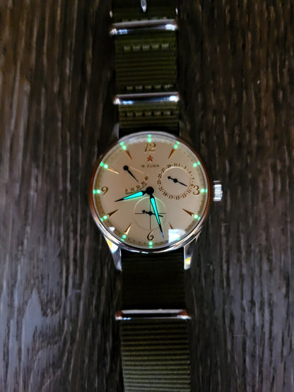 Automatic Pilot Watch 1963 Power Reserve Date Sapphire Military Strap Style15