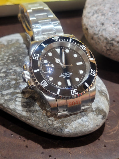 New LEFT Handed Automatic Movement Divers Watch Black NH35 Seiko TMI 10atm WR4