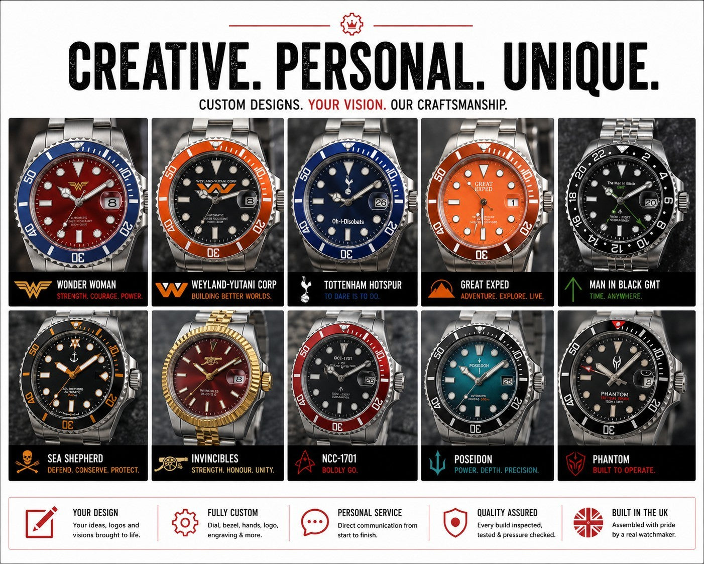 Personalised Custom Watch Automatic Divers NH35 Sapphire Your Logo Bespoke UK4