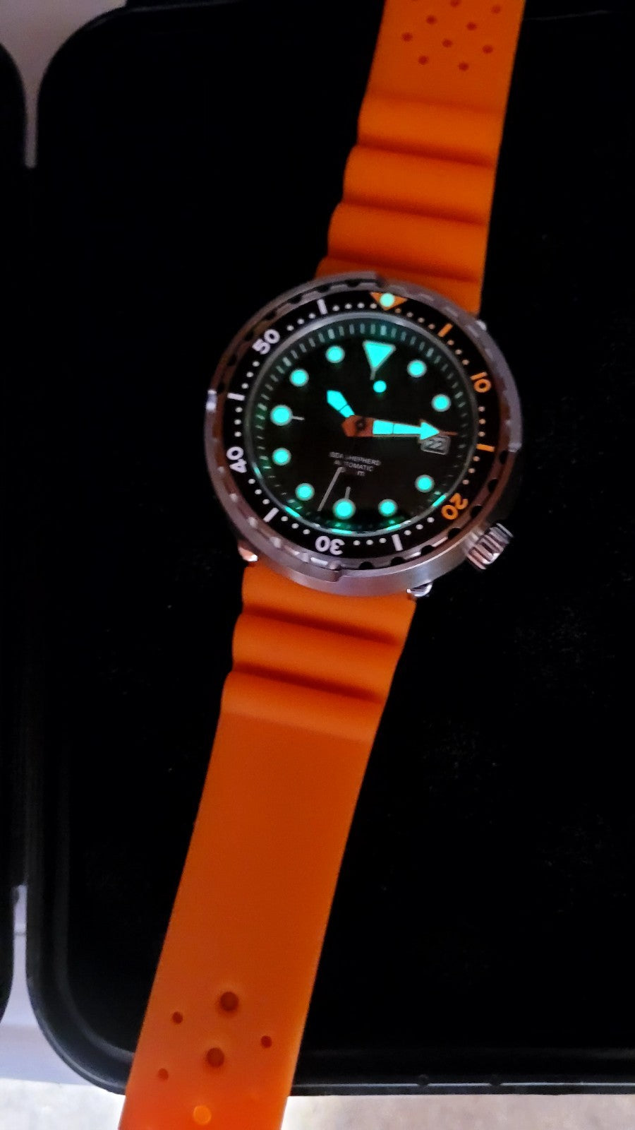 Automatic Tuna Diver Watch Orange Rubber Sapphire Crystal 300M Ceramic21