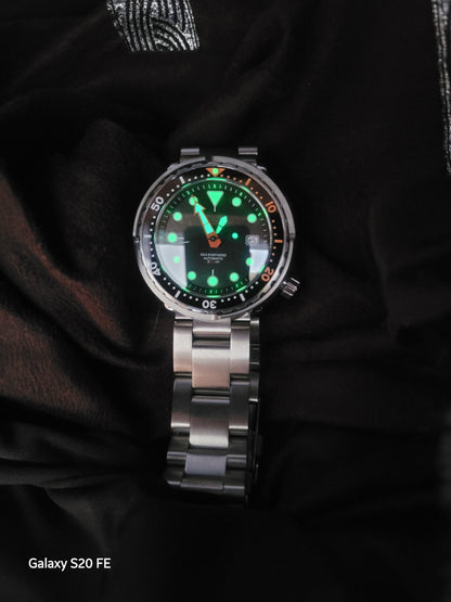 300m Automatic Black Tuna Divers Watch Sapphire WR Seiko TMI Nh35 Movement 250g 15