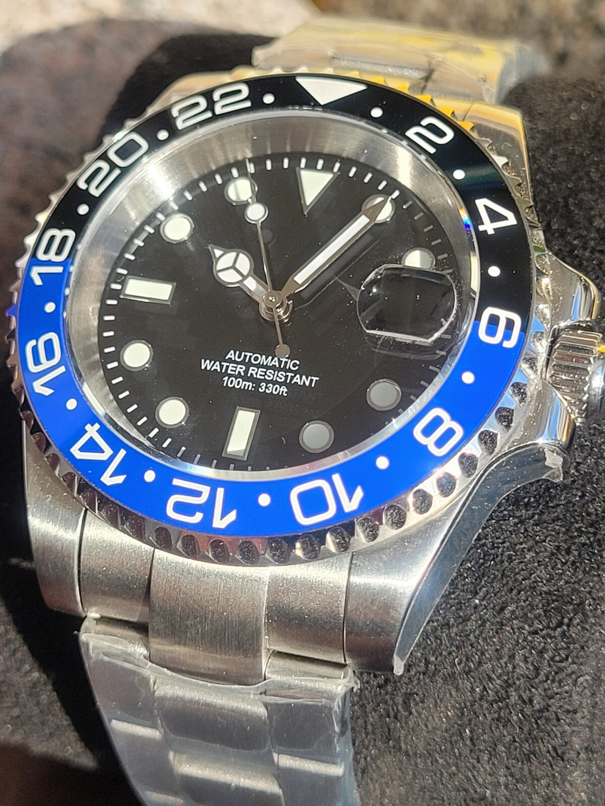 Mens 40mm Custom Black Blue  Watch Seiko TMI NH35 Automatic Divers 100m BATMAN3