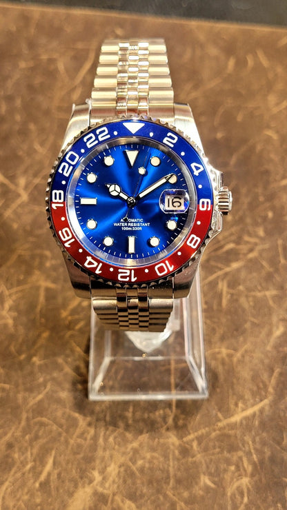 Automatic Dive Watch 40mm Pepsi Bezel Sapphire Date Steel UK Seller 6