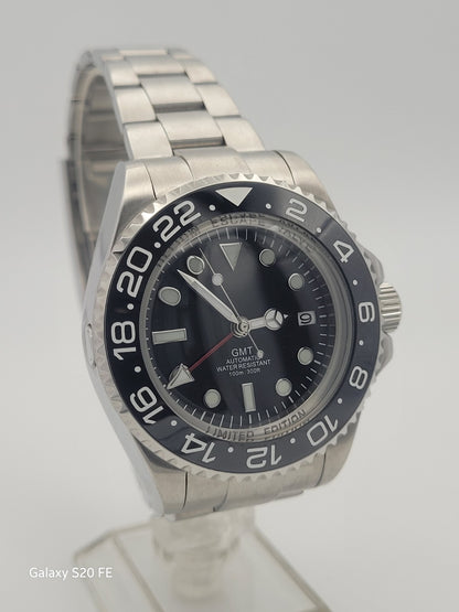 Men's Custom 43mm Black Divers Watch NH34 Seiko TMI Automatic Movt 100m GMT .7