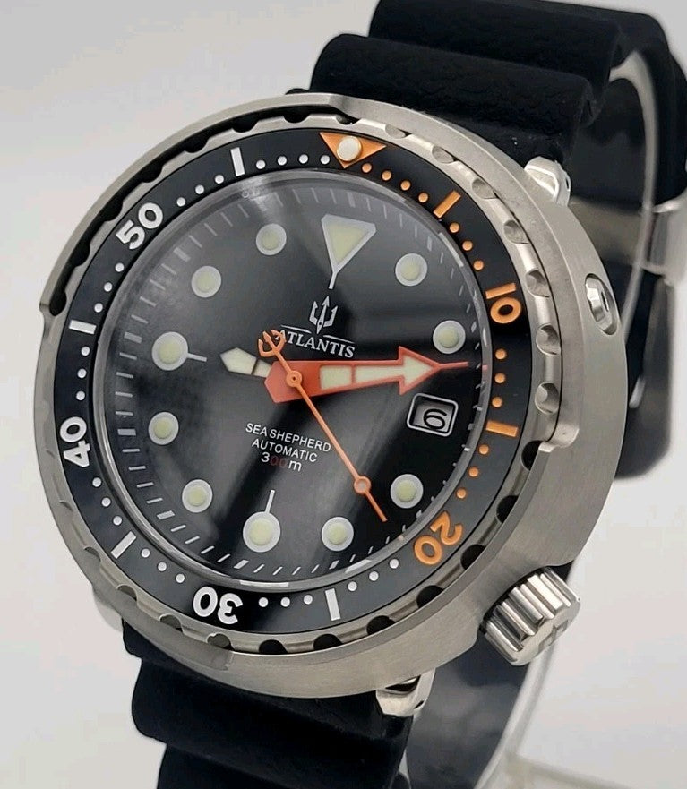 BNIB Atlantis Automatic Divers Watch 300m Black Dial Tuna Sapphire Ceramic 0