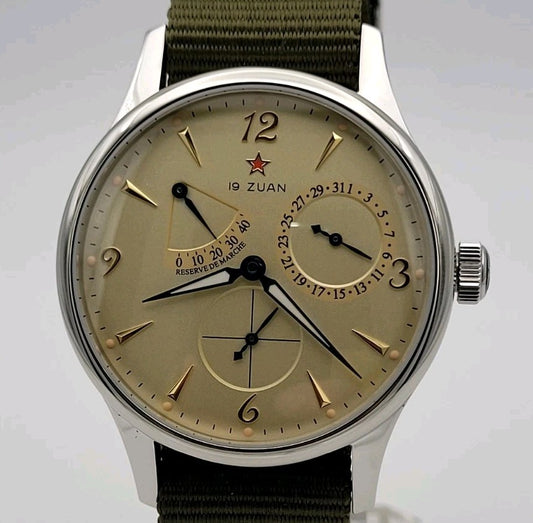Automatic Pilot Watch 1963 Power Reserve Date Sapphire Military Strap Style1