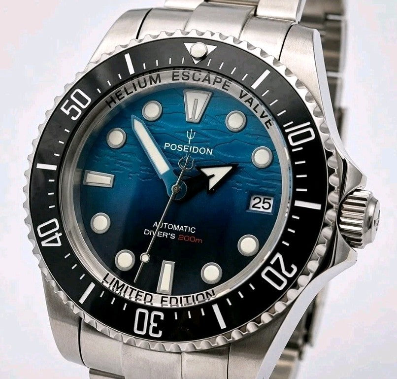 Blue Automatic Diver Divers Watch Gradient Dial NH35 Sapphire Ceramic 200m Date2