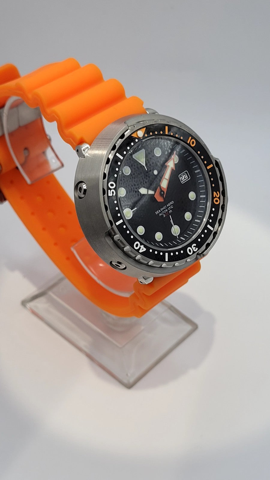 Automatic Tuna Diver Watch Orange Rubber Sapphire Crystal 300M Ceramic12