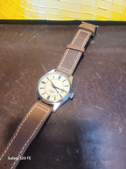 NH34 Automatic GMT Watch Cream Dial Explorer Style Sapphire Leather UK Seller2
