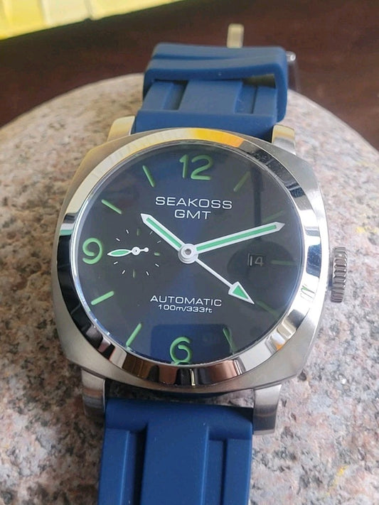 Seagull Automatic Luxury Sandwich Divers Dial Blue And Green GMT Watch 100m 1