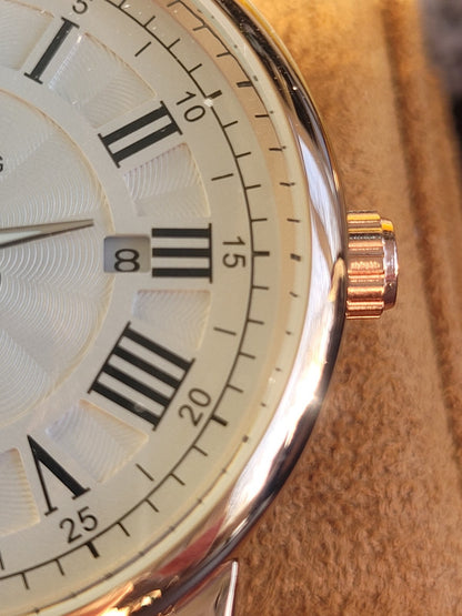 Mens Luxury Automatic Watch Rose Gold Date Window Back Brown Leather Strap 3ATM3