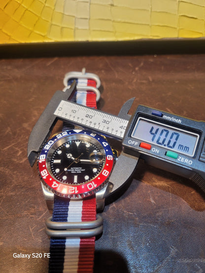 Custom 40mm Red White Blue Divers Watch Seiko TMI Nh35 Auto Movt 100m GB USA.10