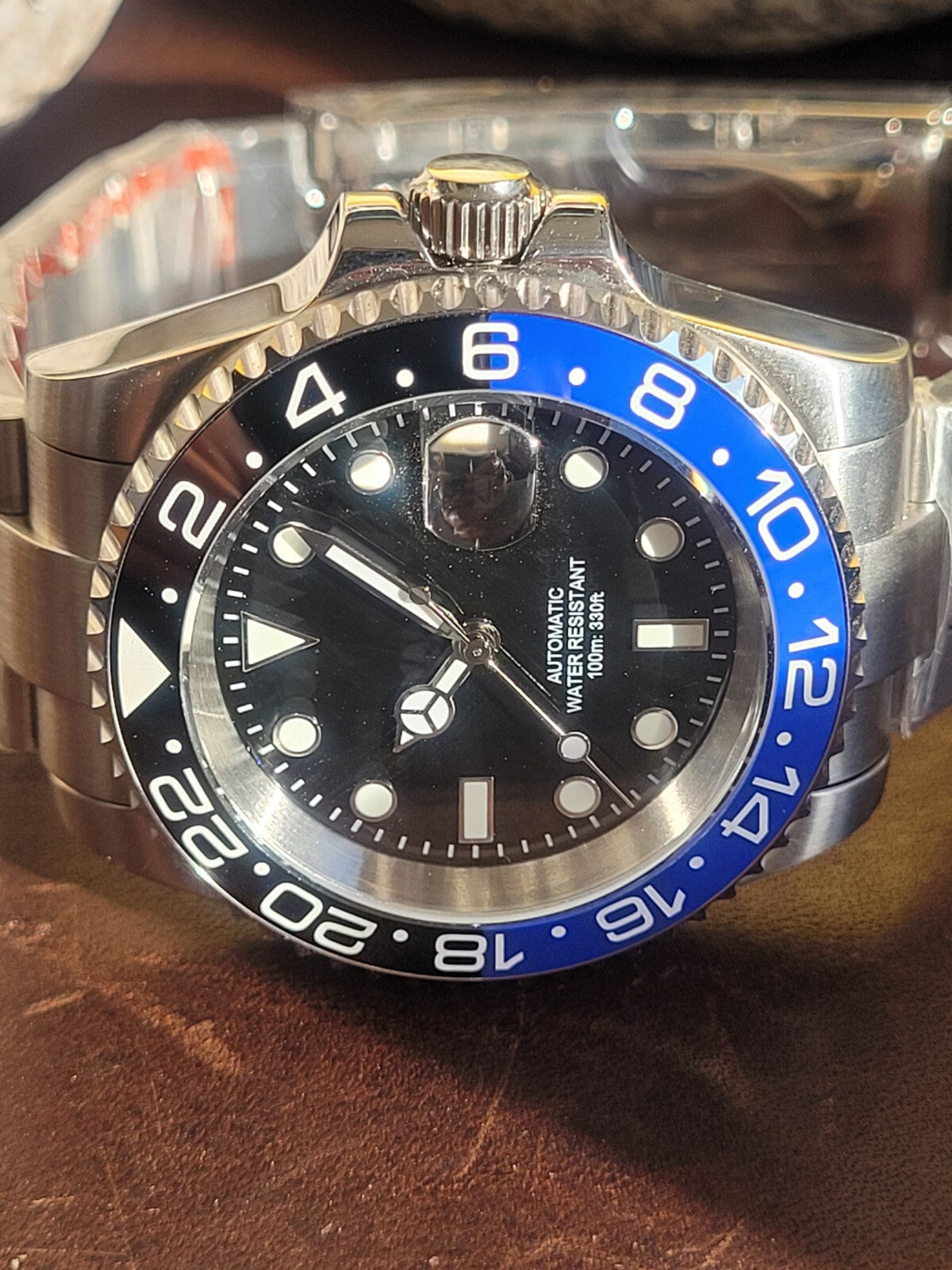 Mens 40mm Custom Black Blue  Watch Seiko TMI NH35 Automatic Divers 100m BATMAN5