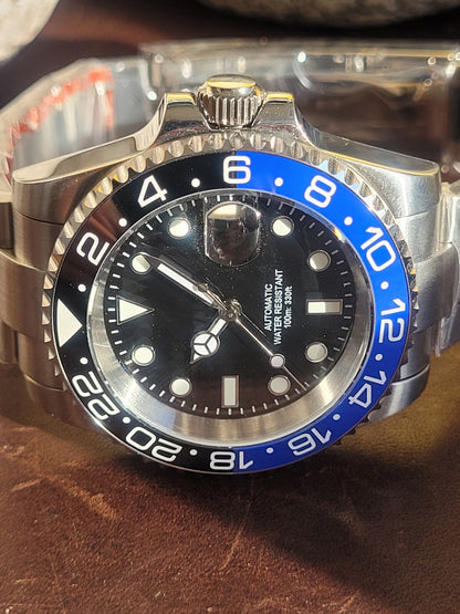 Mens 40mm Custom Black Blue  Watch Seiko TMI NH35 Automatic Divers 100m BATMAN5