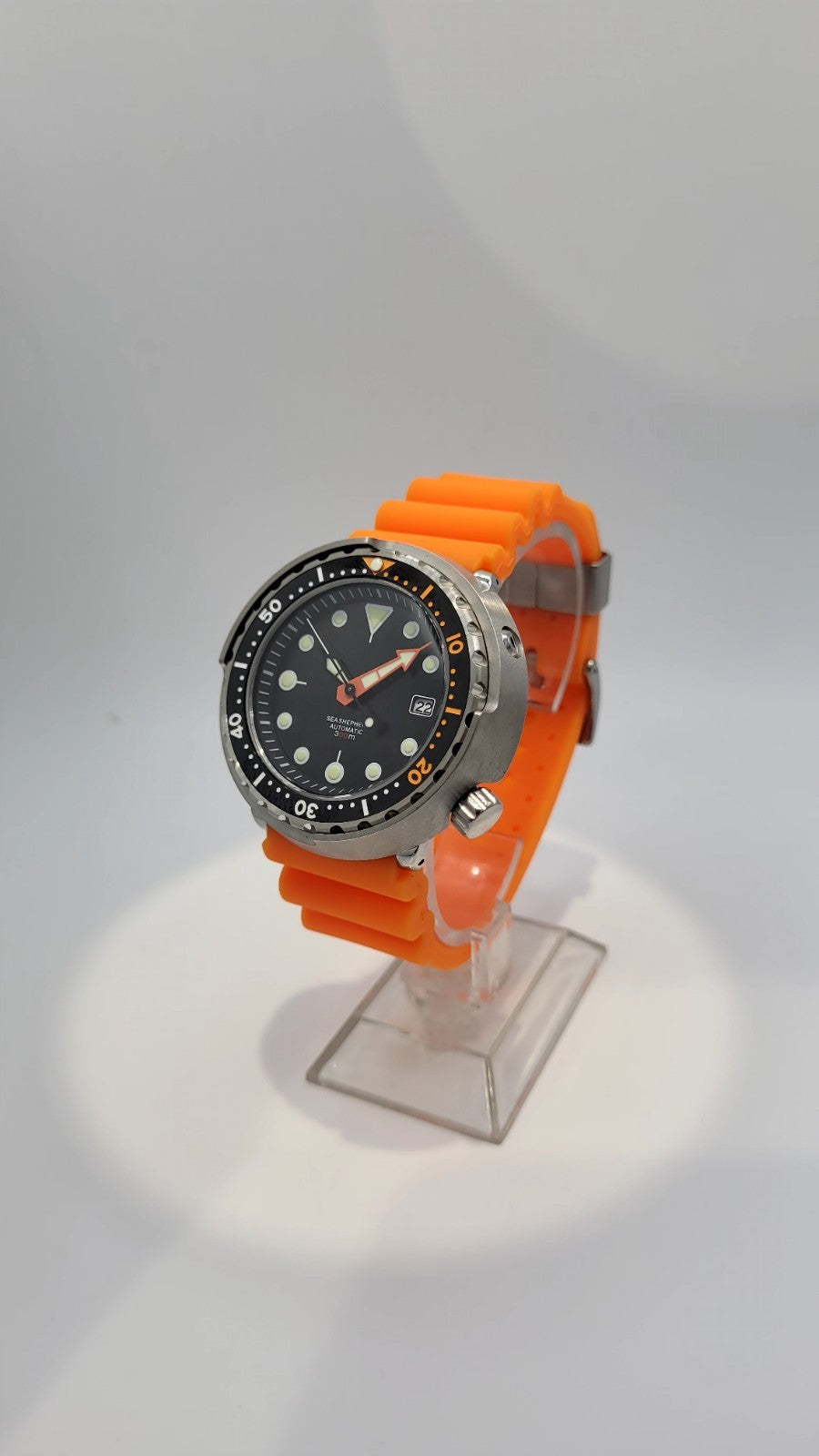 Automatic Tuna Diver Watch Orange Rubber Sapphire Crystal 300M Ceramic5
